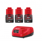 Pack 3 Batteries Chargeur M12 NRG-303 Milwaukee